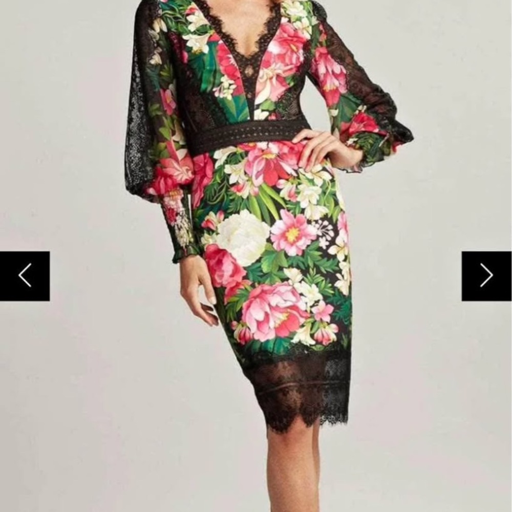 Tadashi Shoji Vibrant Floral Long Sleeve Dress